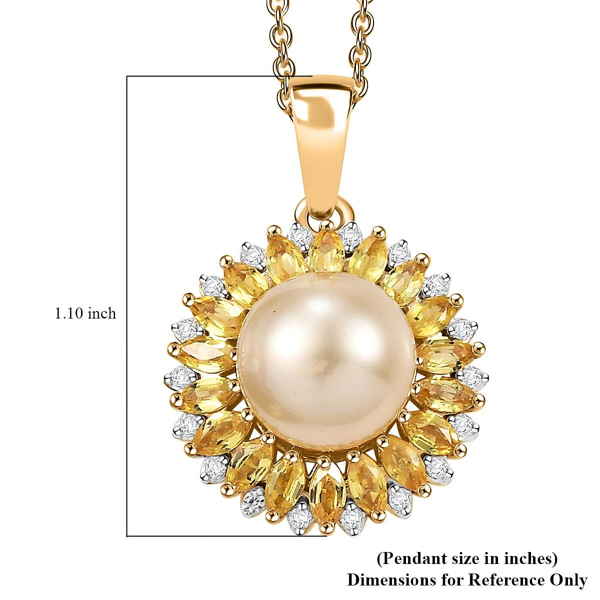 D'Joy South Sea Golden Cultured Pearl and Multi Gemstone 2.00 ctw Dawn to Dusk Pendant Necklace in 18K Vermeil Yellow Gold Over Sterling Silver 20 Inches