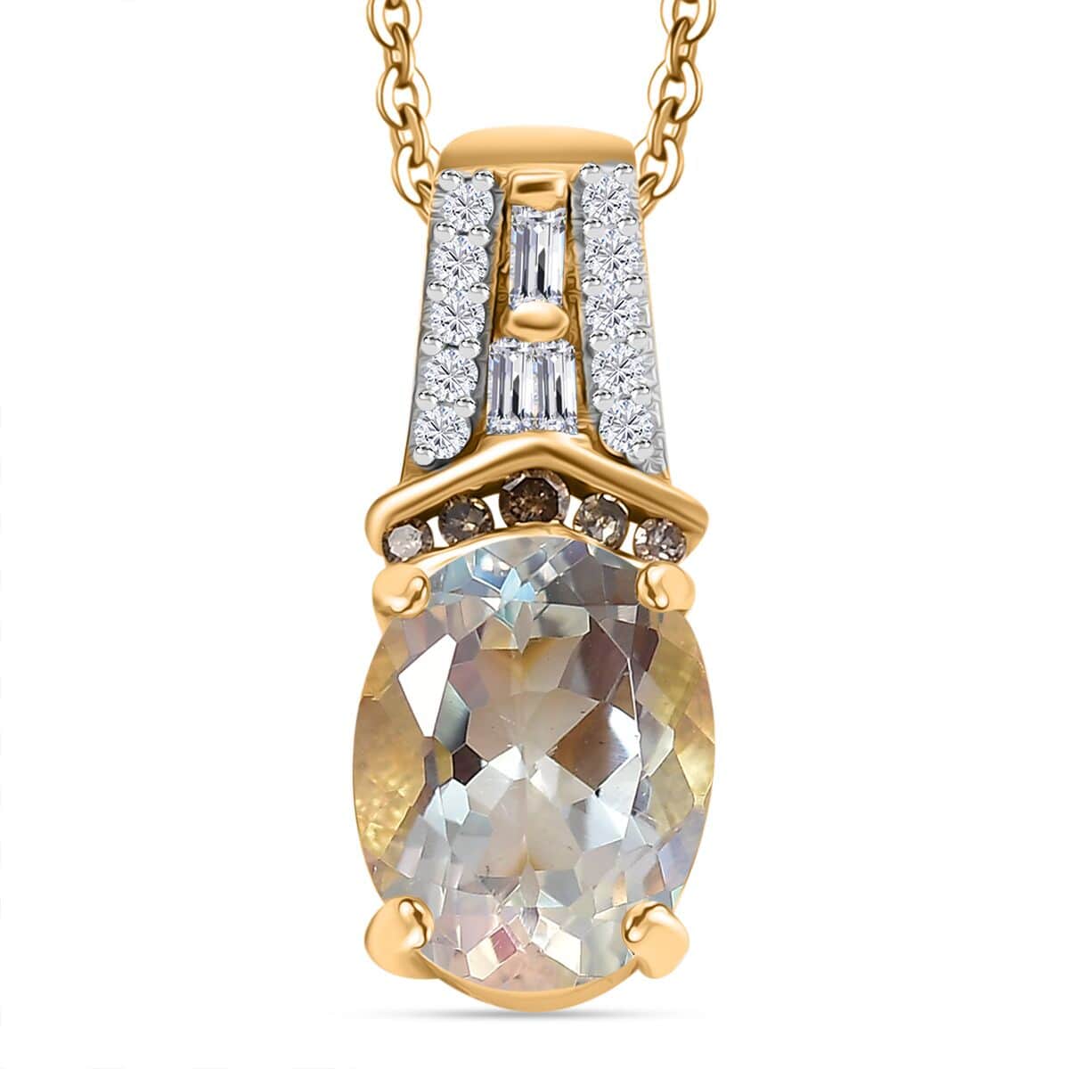 Premium Malagasy Moonstone, Natural Champagne and White Diamond 2.00 ctw Pendant Necklace in 18K Vermeil Yellow Gold Over Sterling Silver 20 Inches image number 0