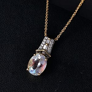 Premium Malagasy Moonstone, Natural Champagne and White Diamond 2.00 ctw Pendant Necklace in 18K Vermeil Yellow Gold Over Sterling Silver 20 Inches