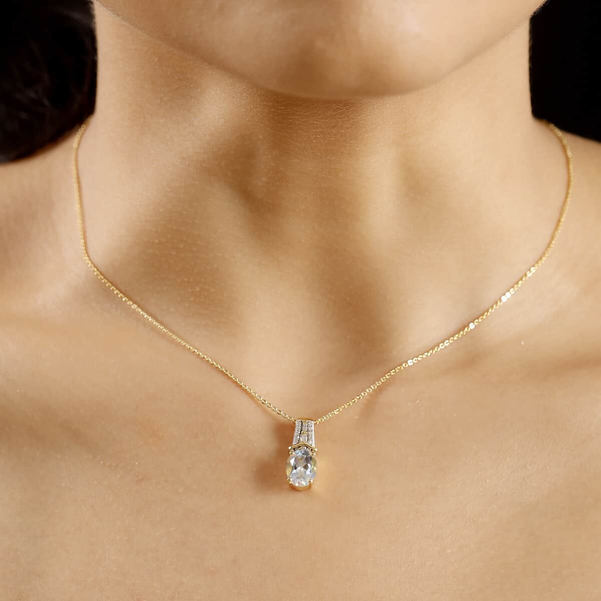 Premium Malagasy Moonstone, Natural Champagne and White Diamond 2.00 ctw Pendant Necklace in 18K Vermeil Yellow Gold Over Sterling Silver 20 Inches image number 2