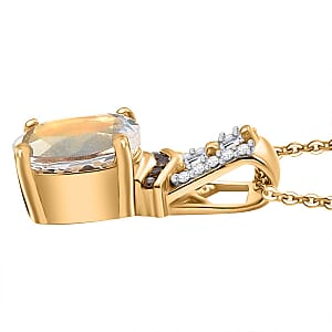 Premium Malagasy Moonstone, Natural Champagne and White Diamond 2.00 ctw Pendant Necklace in 18K Vermeil Yellow Gold Over Sterling Silver 20 Inches
