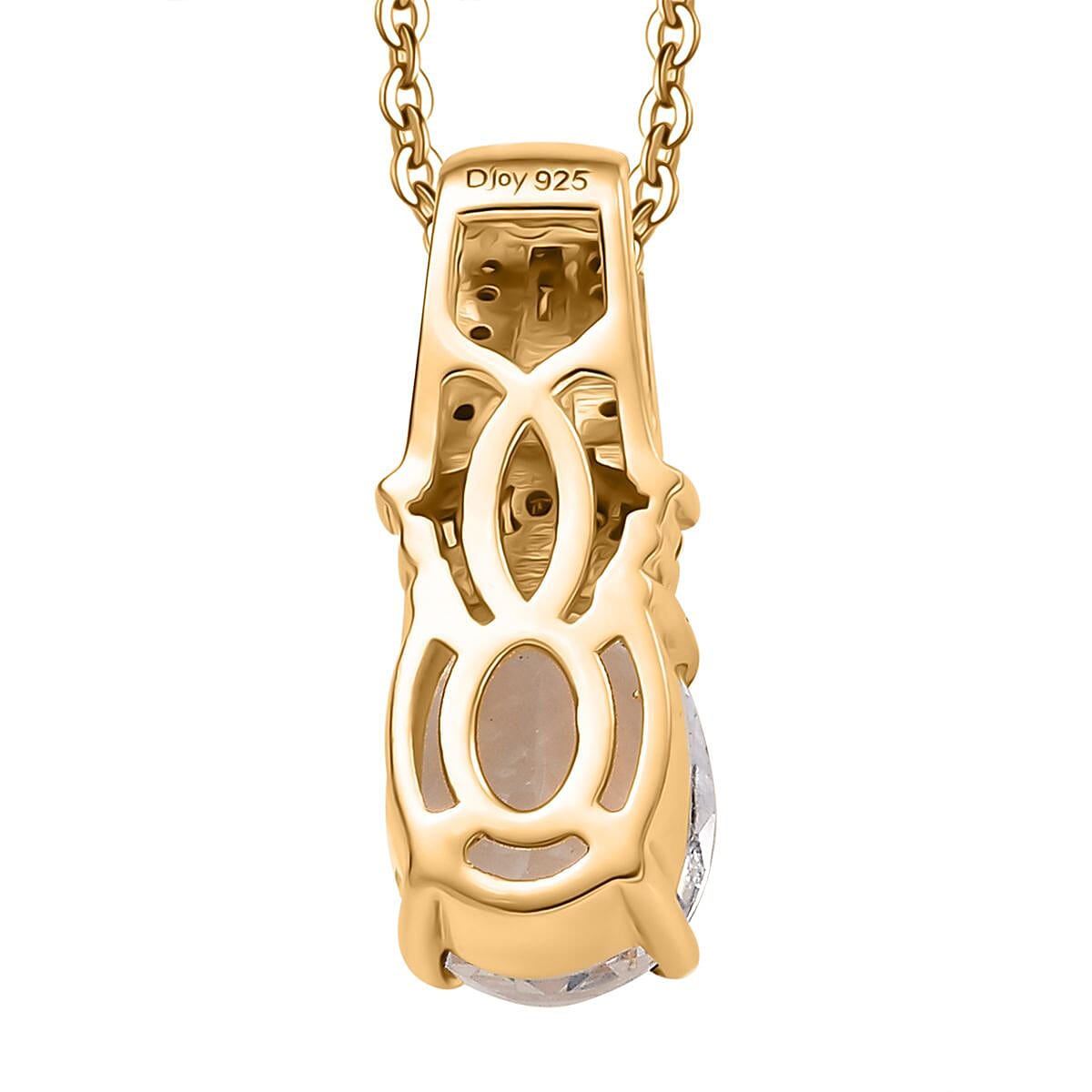Premium Malagasy Moonstone, Natural Champagne and White Diamond 2.00 ctw Pendant Necklace in 18K Vermeil Yellow Gold Over Sterling Silver 20 Inches