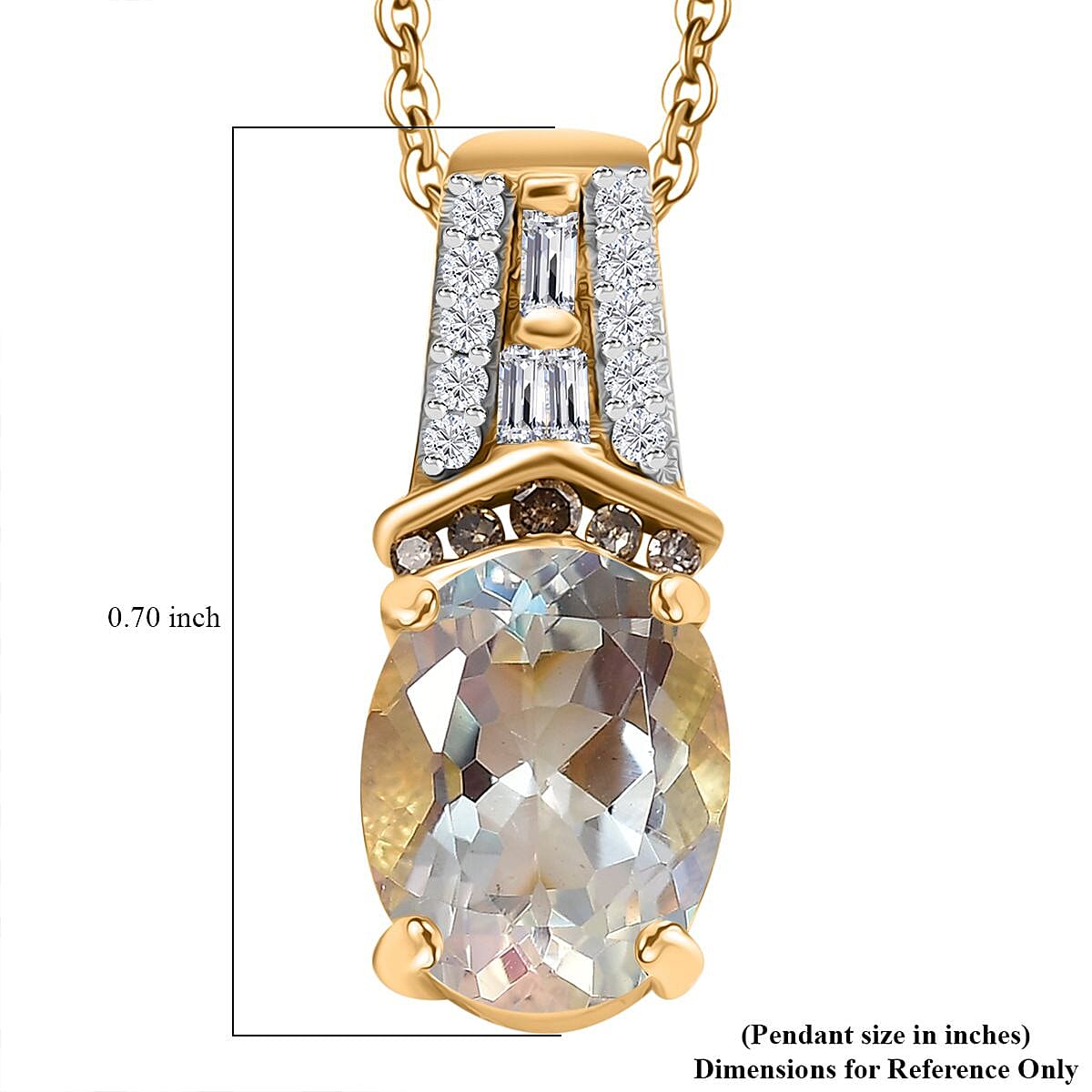 Premium Malagasy Moonstone, Natural Champagne and White Diamond 2.00 ctw Pendant Necklace in 18K Vermeil Yellow Gold Over Sterling Silver 20 Inches