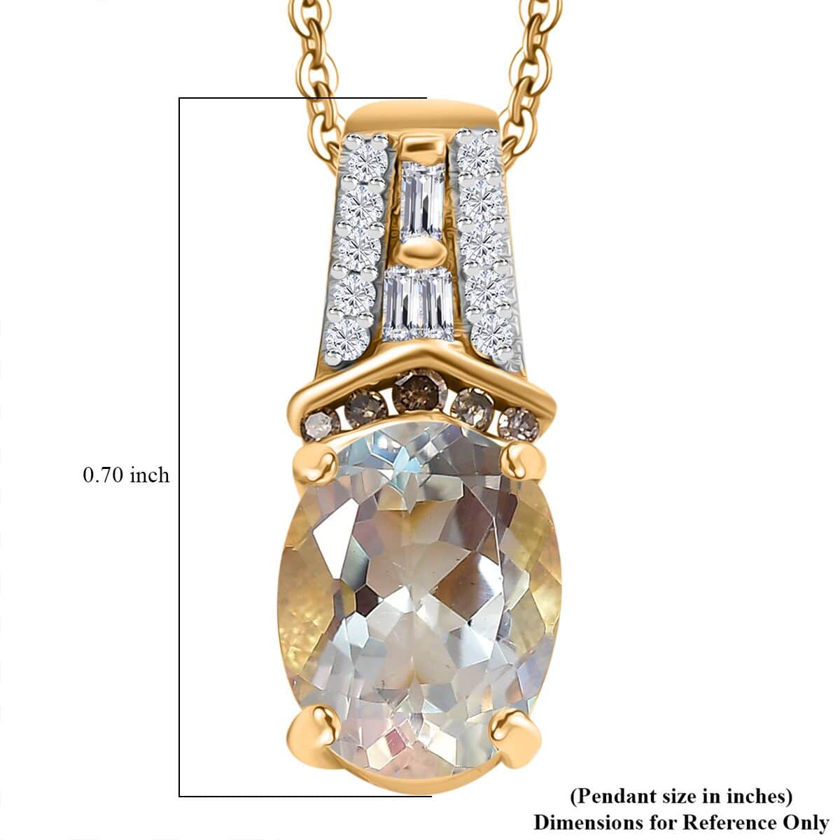 Premium Malagasy Moonstone, Natural Champagne and White Diamond 2.00 ctw Pendant Necklace in 18K Vermeil Yellow Gold Over Sterling Silver 20 Inches image number 5