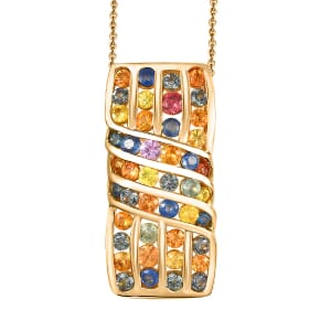 D'Joy Multi Sapphire 3.50 ctw Wave Pendant Necklace in 18K Vermeil Yellow Gold Over Sterling Silver 20 Inches