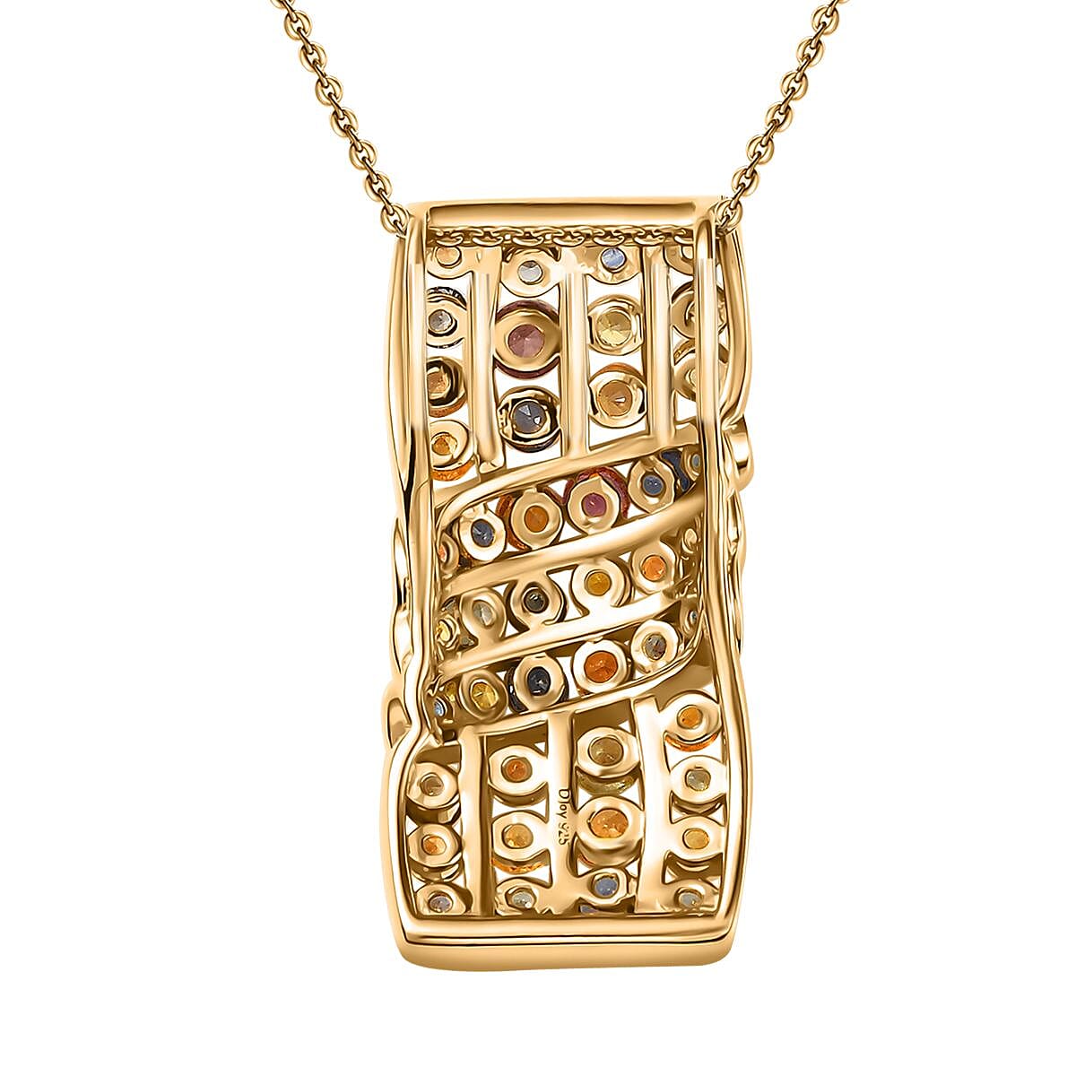 D'Joy Multi Sapphire 3.50 ctw Ocean Waves Pendant Necklace in 18K Vermeil Yellow Gold Over Sterling Silver 20 Inches