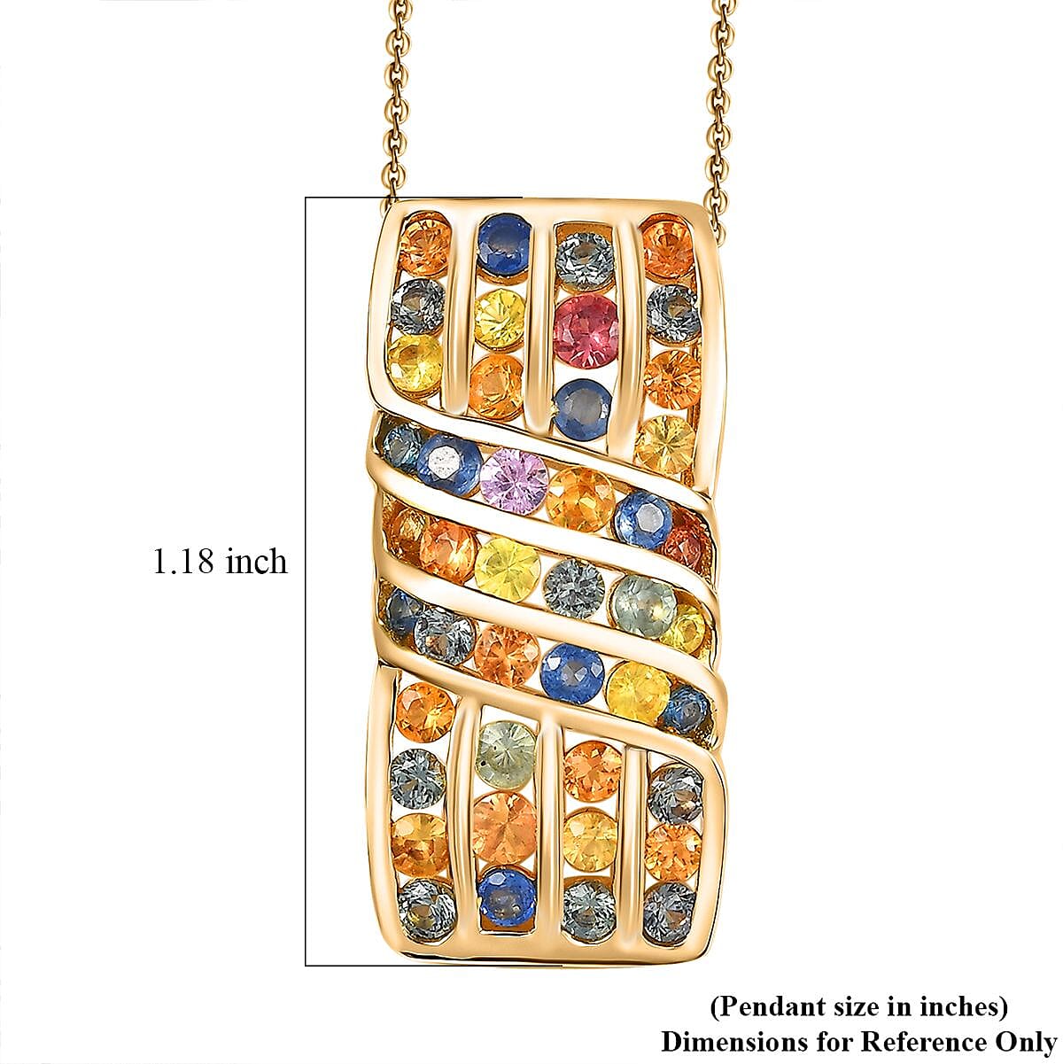 D'Joy Multi Sapphire 3.50 ctw Ocean Waves Pendant Necklace in 18K Vermeil Yellow Gold Over Sterling Silver 20 Inches