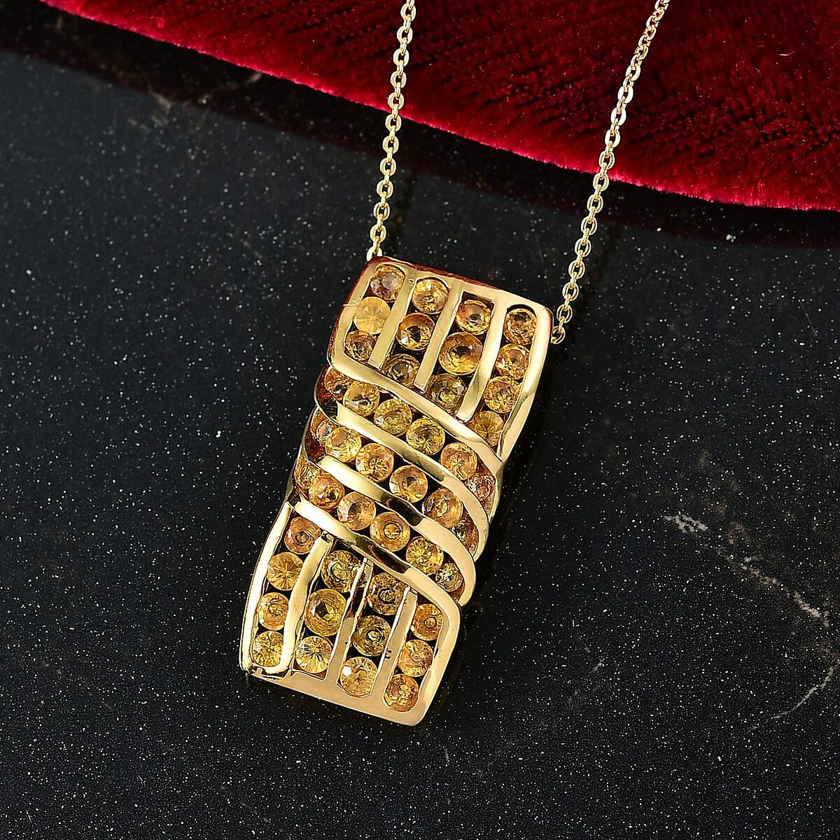 D'Joy Madagascar Yellow Sapphire 3.50 ctw Ocean Waves Pendant Necklace in 18K Vermeil Yellow Gold Over Sterling Silver 20 Inches image number 1