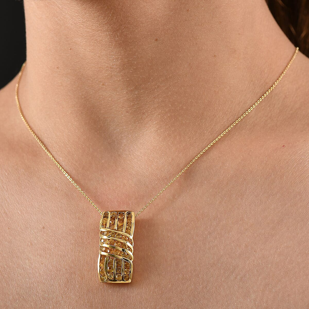 D'Joy Madagascar Yellow Sapphire 3.50 ctw Ocean Waves Pendant Necklace in 18K Vermeil Yellow Gold Over Sterling Silver 20 Inches image number 2