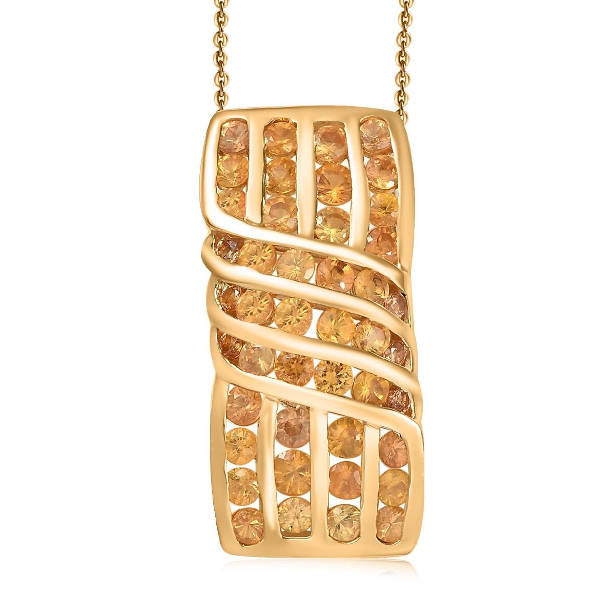 D'Joy Madagascar Orange Sapphire 3.50 ctw Wave Pendant Necklace in 18K Vermeil Yellow Gold Over Sterling Silver 20 Inches image number 0