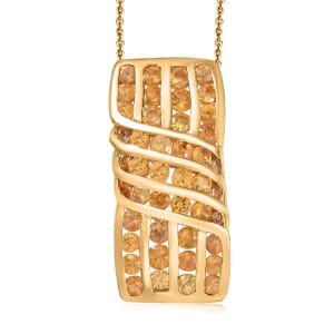 D'Joy Madagascar Orange Sapphire 3.50 ctw Wave Pendant Necklace in 18K Vermeil Yellow Gold Over Sterling Silver 20 Inches