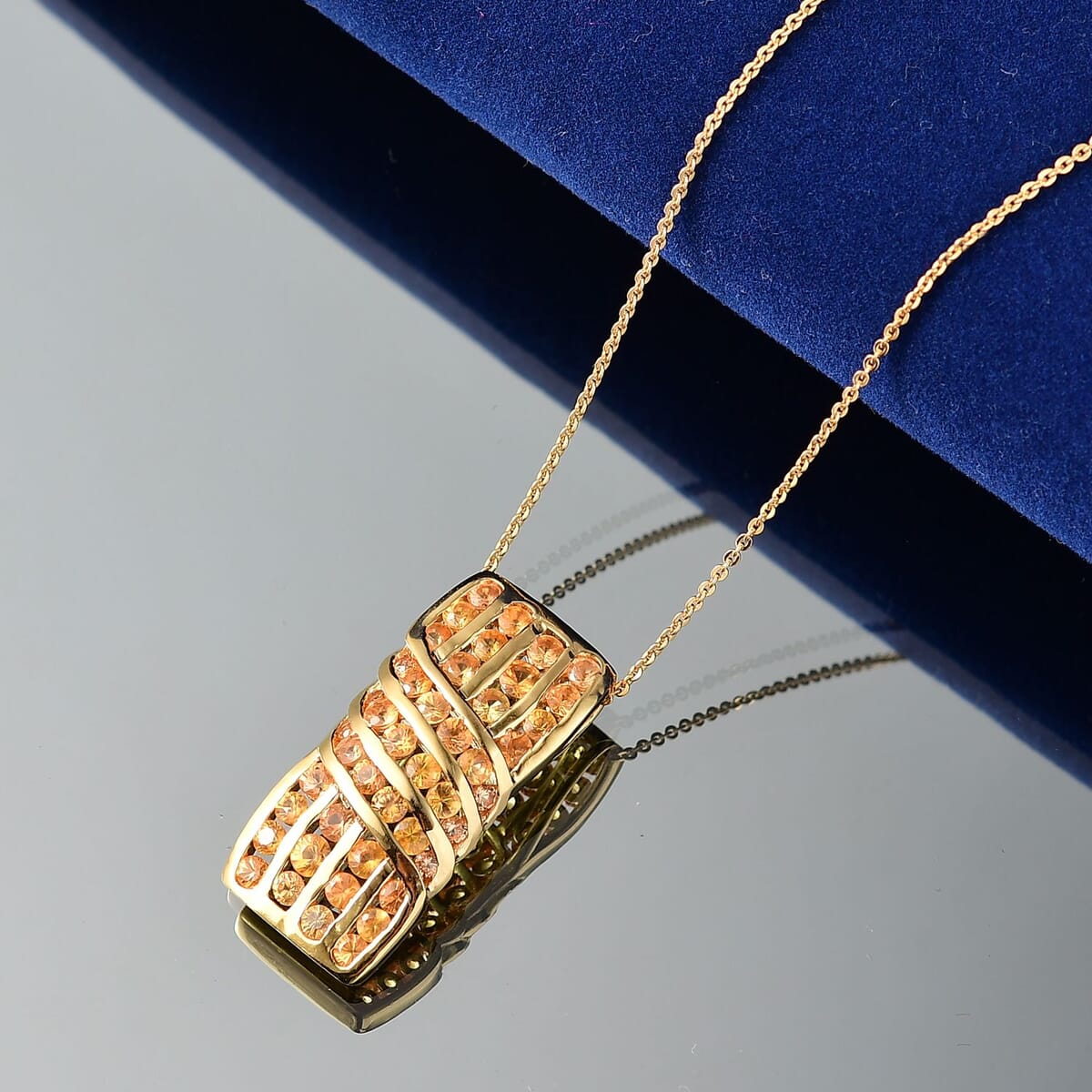 D'Joy Madagascar Orange Sapphire 3.50 ctw Wave Pendant Necklace in 18K Vermeil Yellow Gold Over Sterling Silver 20 Inches image number 1