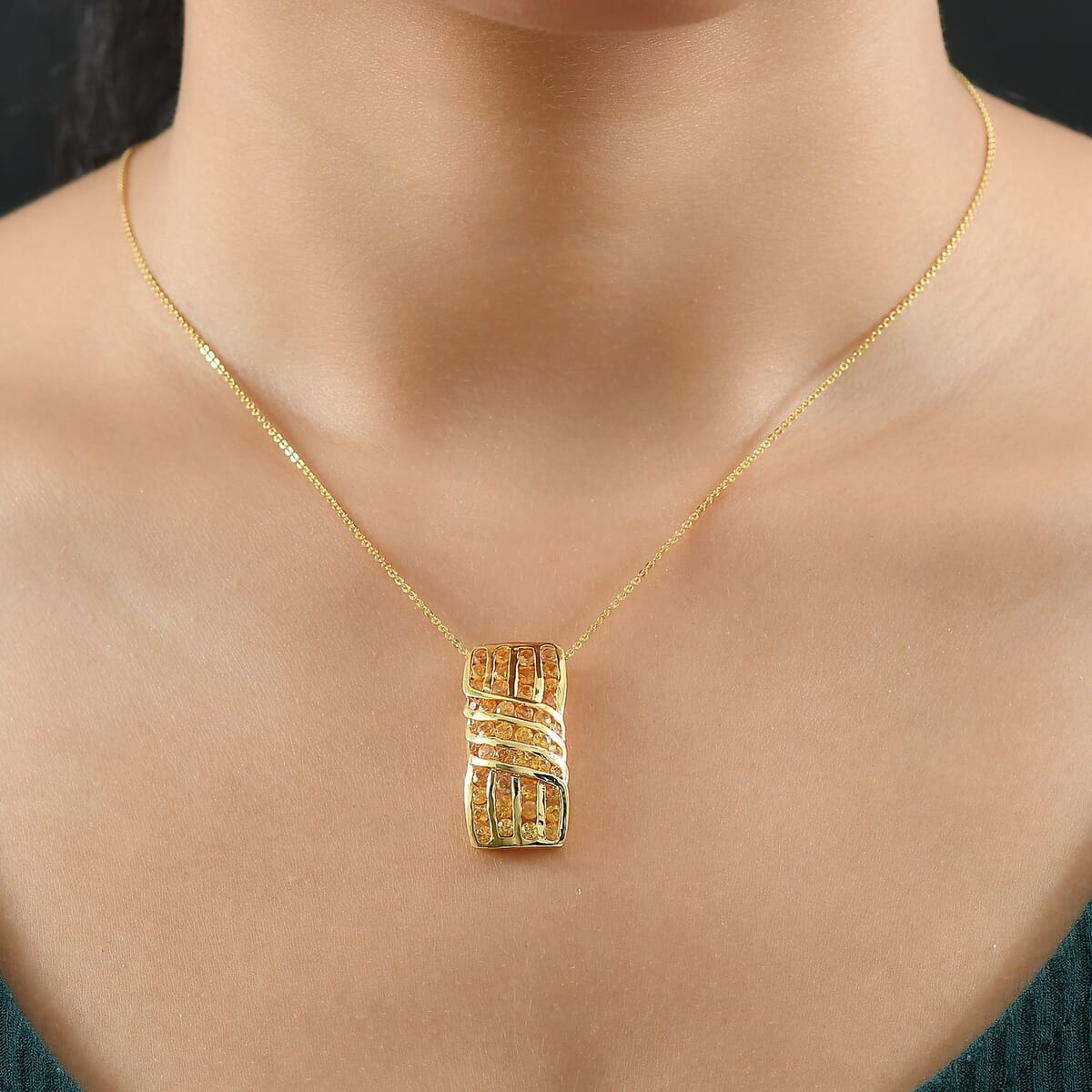 D'Joy Madagascar Orange Sapphire 3.50 ctw Wave Pendant Necklace in 18K Vermeil Yellow Gold Over Sterling Silver 20 Inches image number 2
