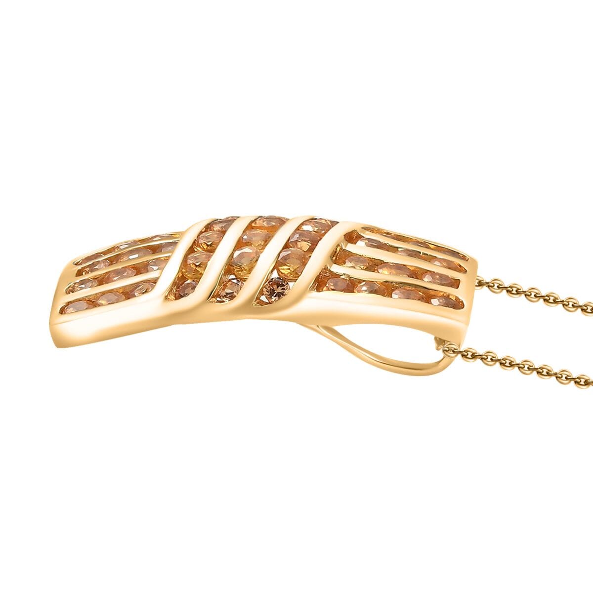 D'Joy Madagascar Orange Sapphire 3.50 ctw Wave Pendant Necklace in 18K Vermeil Yellow Gold Over Sterling Silver 20 Inches image number 3