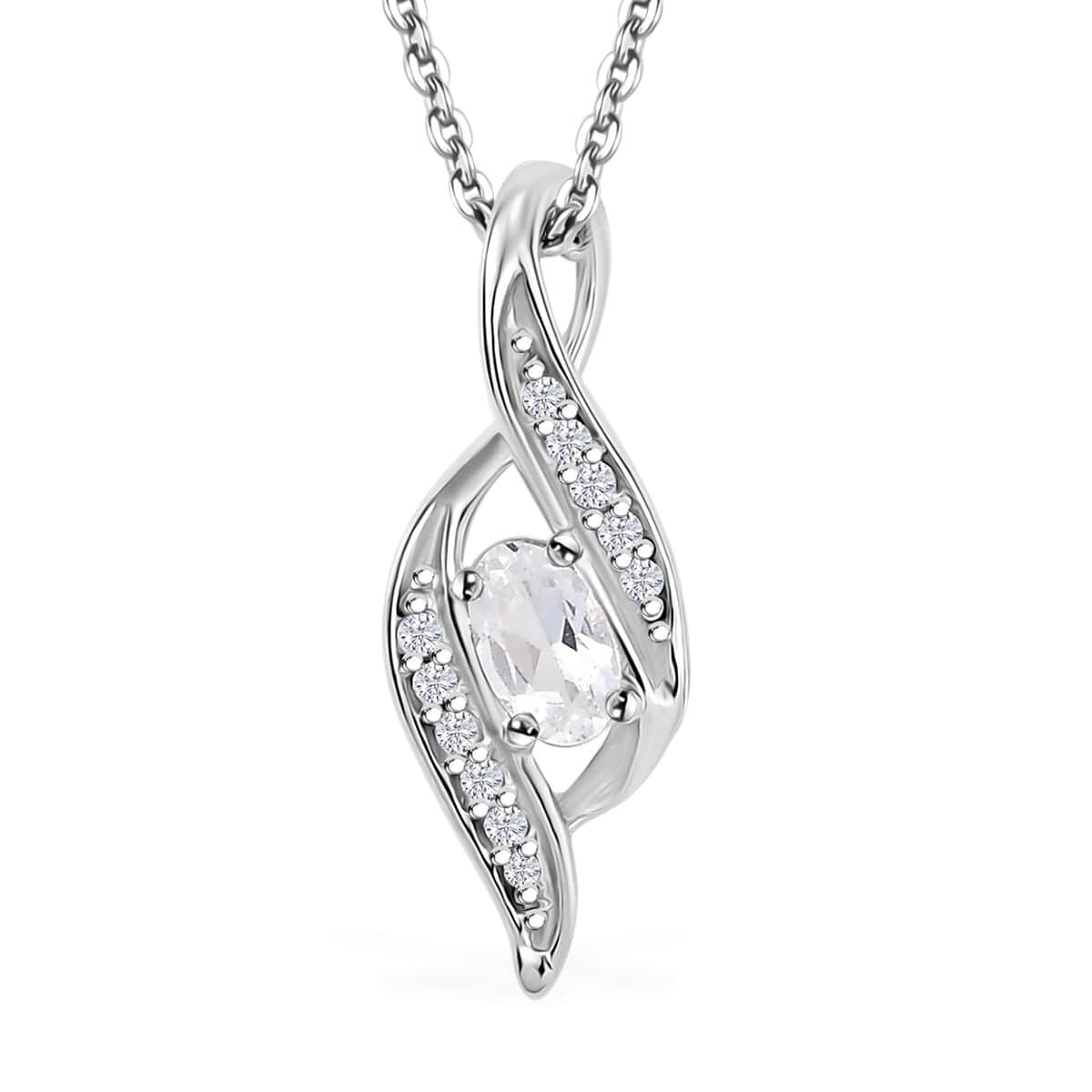 Premium Malagasy Moonstone and White Zircon 0.40 ctw Pendant Necklace in Rhodium Over Sterling Silver 20 Inches image number 0