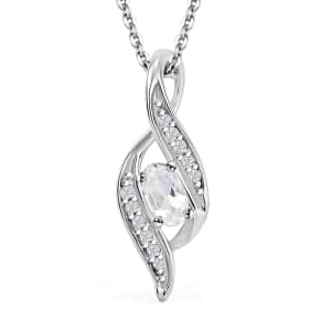 Premium Malagasy Moonstone and White Zircon 0.40 ctw Pendant Necklace in Rhodium Over Sterling Silver 20 Inches