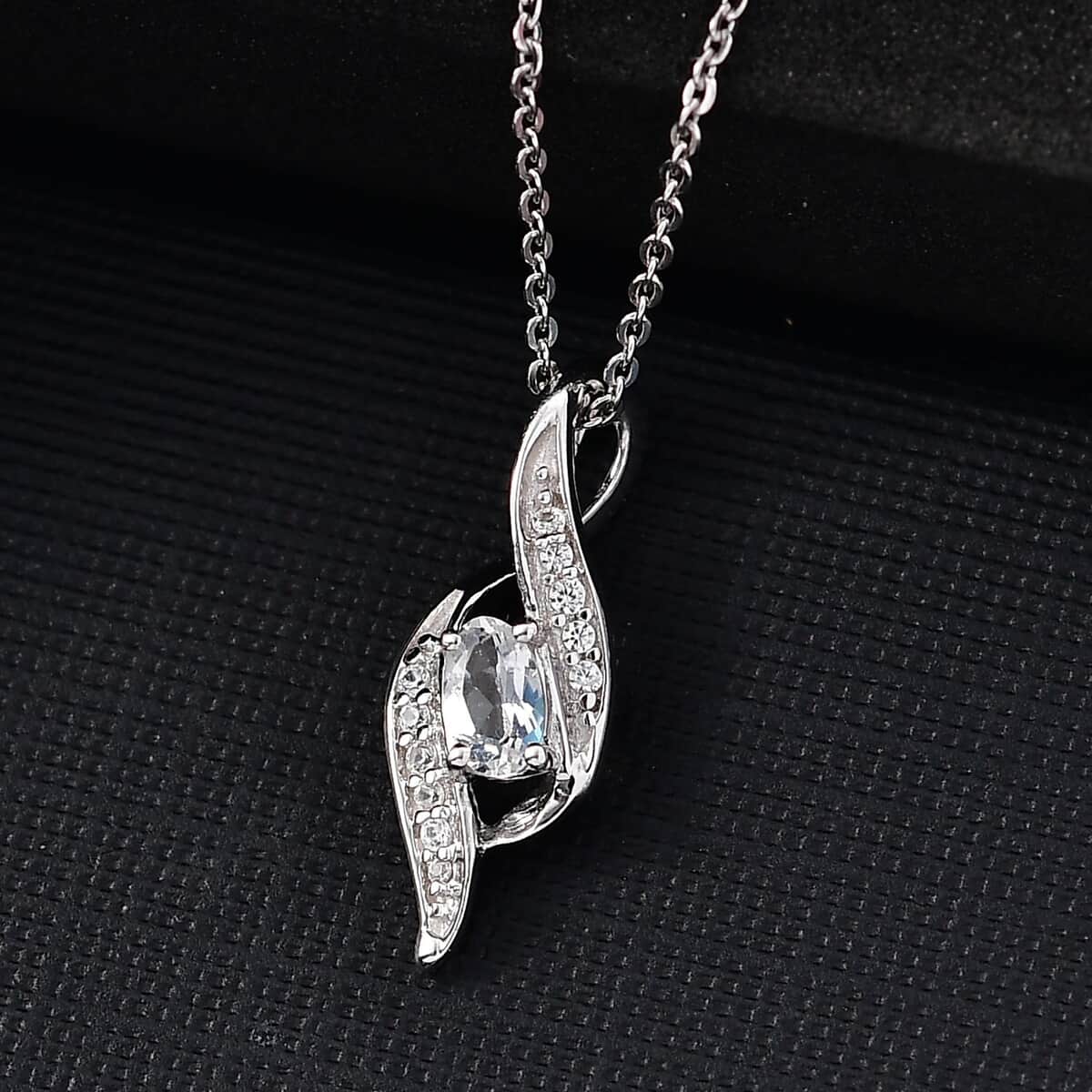 Premium Malagasy Moonstone and White Zircon 0.40 ctw Pendant Necklace in Rhodium Over Sterling Silver 20 Inches image number 1