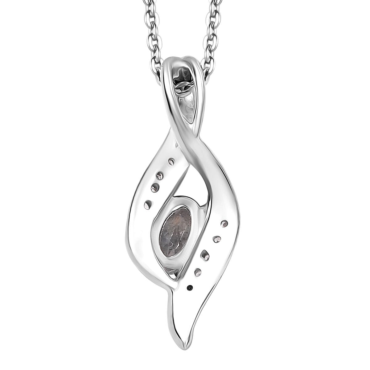 Premium Malagasy Moonstone and White Zircon 0.40 ctw Pendant Necklace in Rhodium Over Sterling Silver 20 Inches