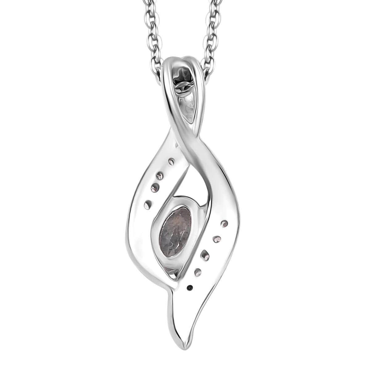 Premium Malagasy Moonstone and White Zircon 0.40 ctw Pendant Necklace in Rhodium Over Sterling Silver 20 Inches image number 4