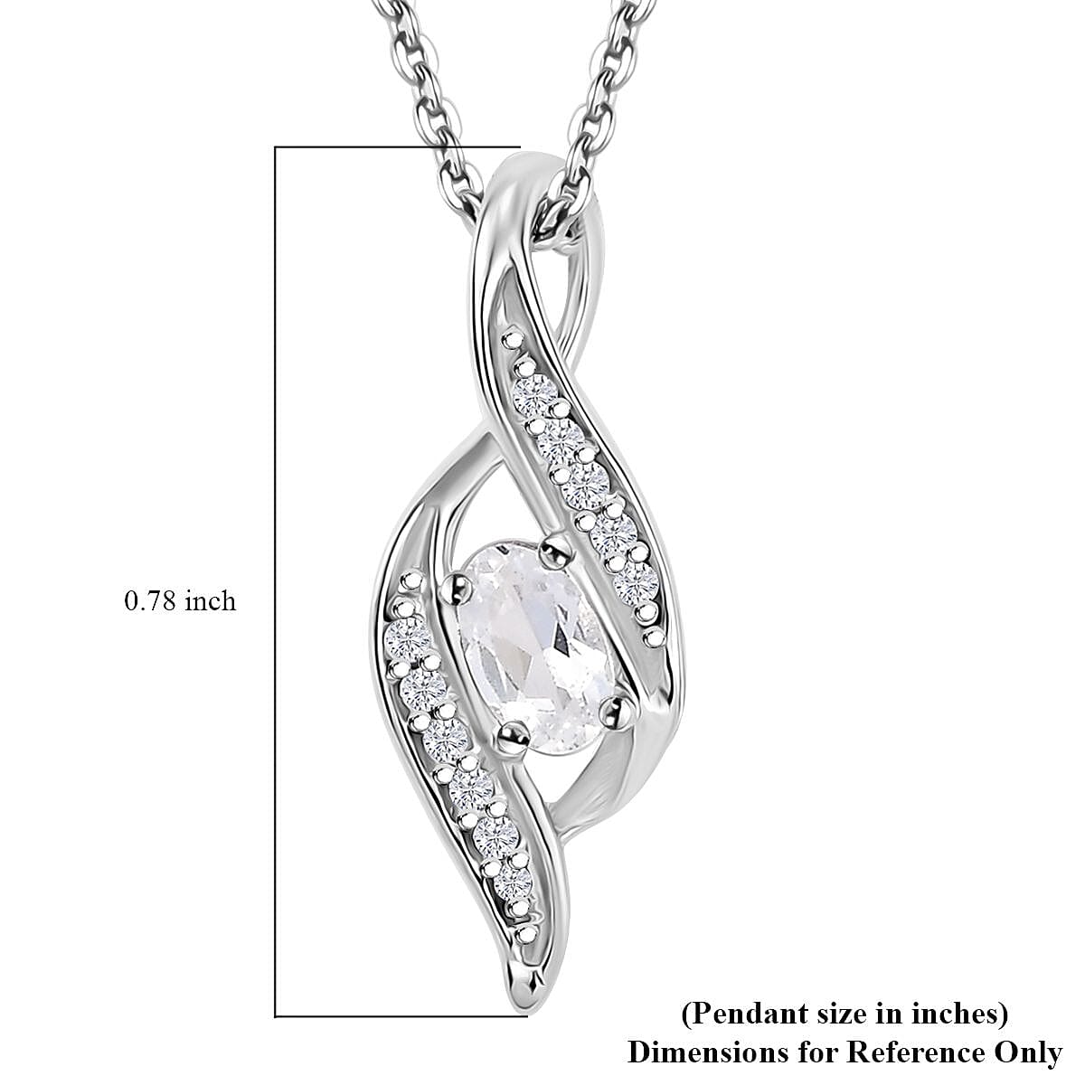 Premium Malagasy Moonstone and White Zircon 0.40 ctw Pendant Necklace in Rhodium Over Sterling Silver 20 Inches