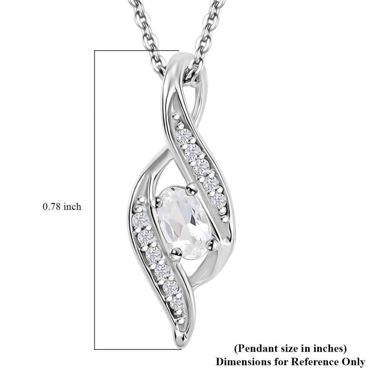 Premium Malagasy Moonstone and White Zircon 0.40 ctw Pendant Necklace in Rhodium Over Sterling Silver 20 Inches image number 6