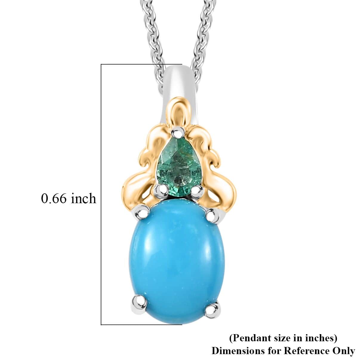 Doorbuster Sleeping Beauty Turquoise and Kagem Zambian Emerald 1.75 ctw Pendant Necklace in 18K Vermeil YG and Rhodium Over Sterling Silver 20 Inches image number 6