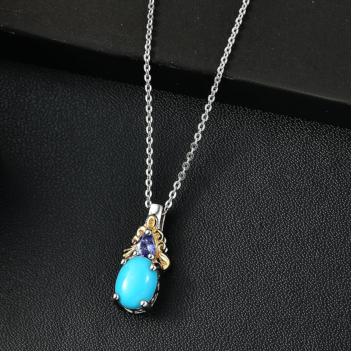 Sleeping Beauty Turquoise and Tanzanite 1.75 ctw Pendant Necklace in 18K Vermeil YG and Rhodium Over Sterling Silver 20 Inches image number 1