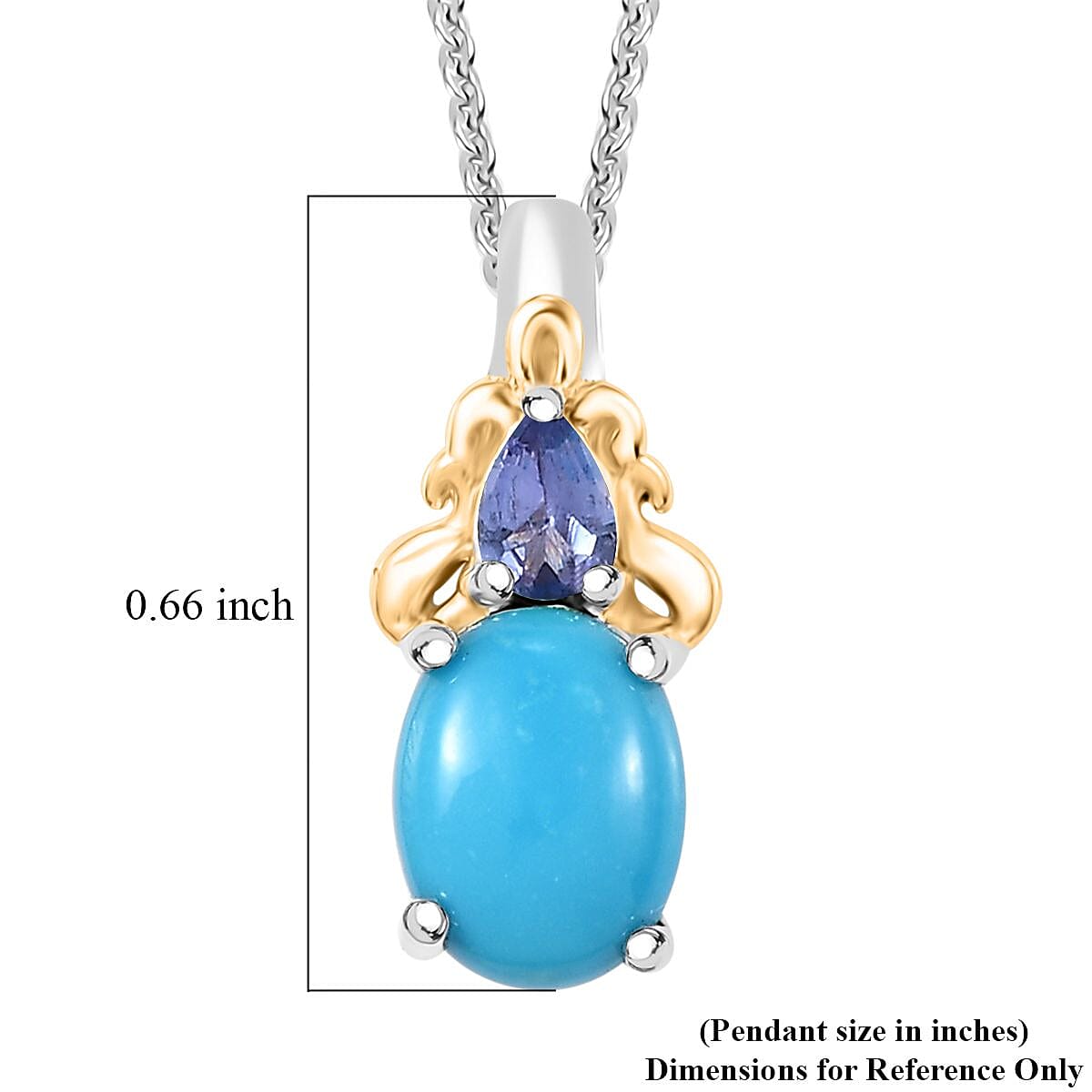Sleeping Beauty Turquoise and Tanzanite 1.75 ctw Pendant Necklace in 18K Vermeil YG and Rhodium Over Sterling Silver 20 Inches image number 6