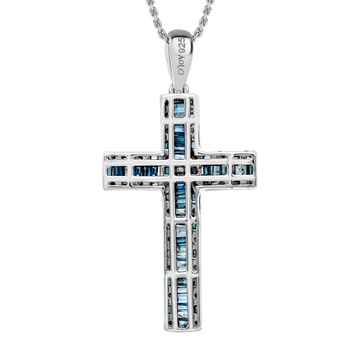 Blue Diamond 1.00 ctw Cross Pendant Necklace in Platinum Over Sterling Silver 18 Inches image number 3