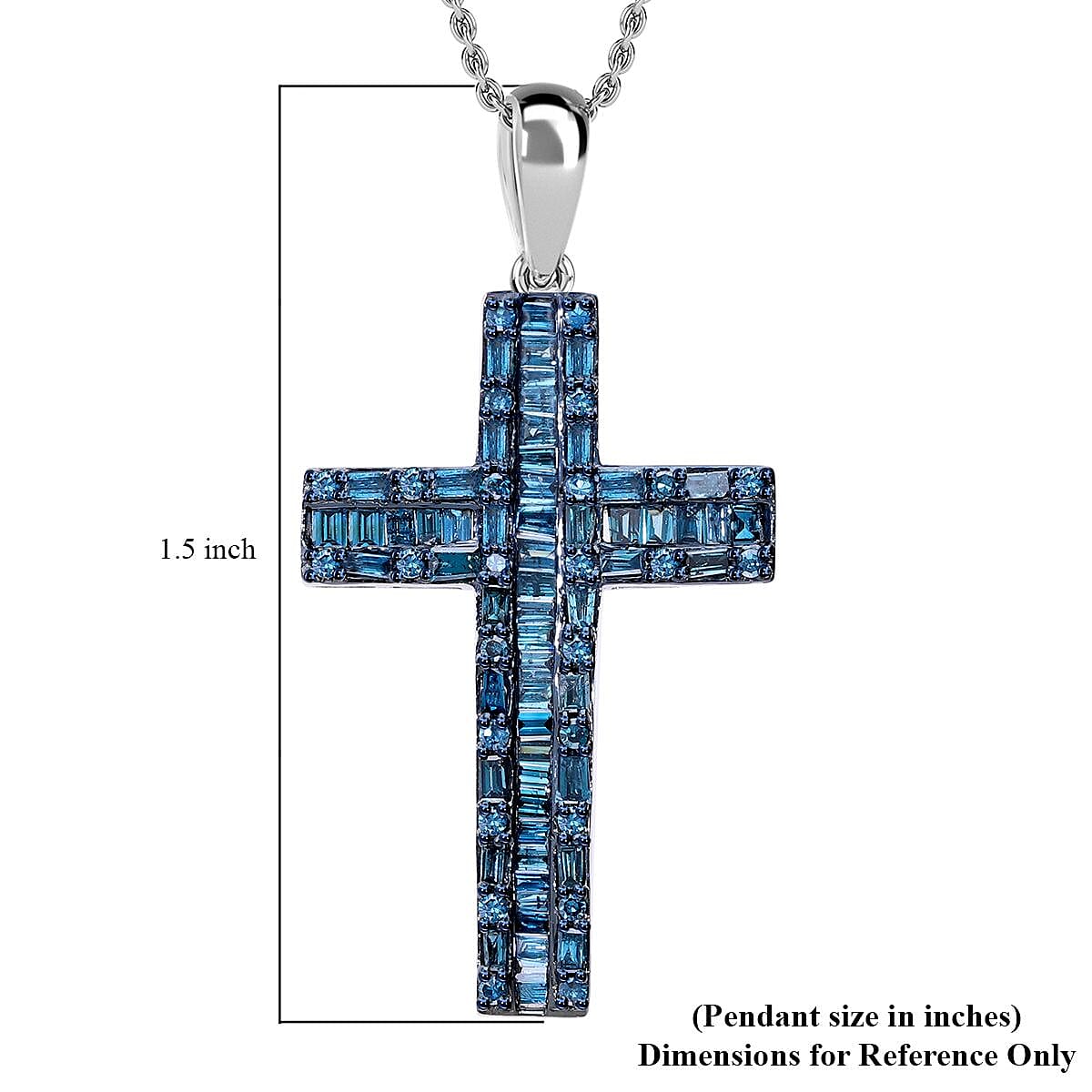 Blue Diamond 1.00 ctw Cross Pendant Necklace in Platinum Over Sterling Silver 18 Inches