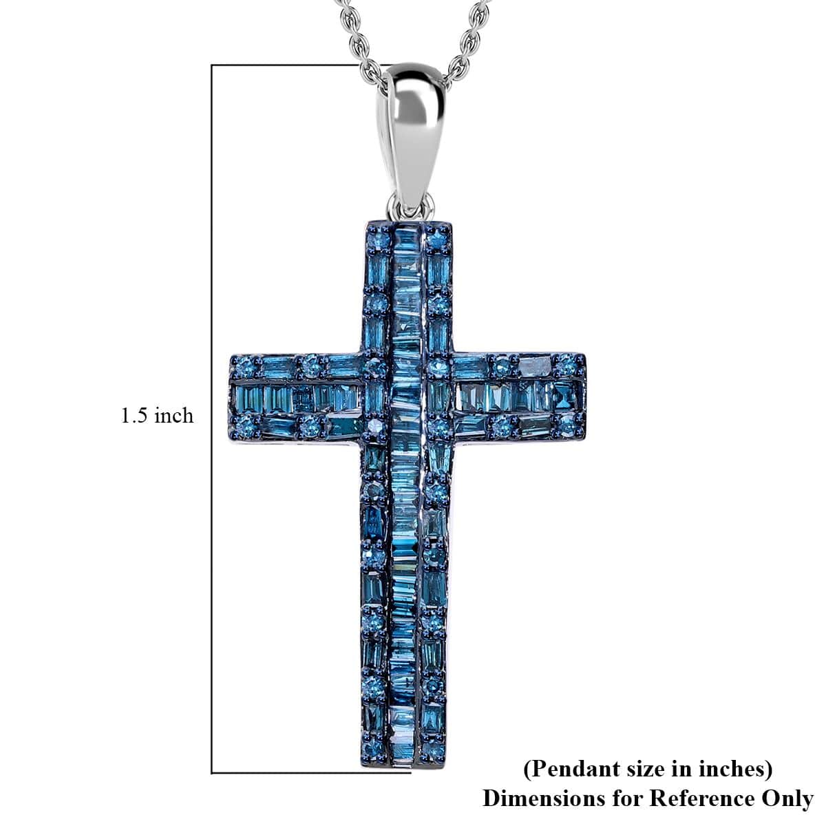 Blue Diamond 1.00 ctw Cross Pendant Necklace in Platinum Over Sterling Silver 18 Inches image number 4