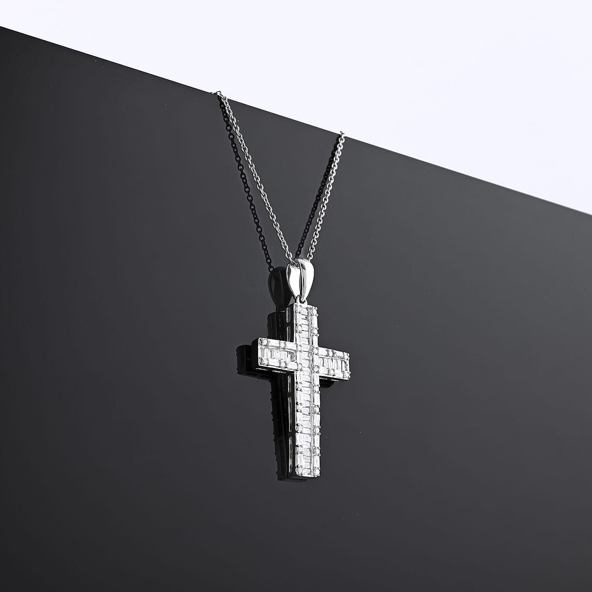 Diamond 1.00 ctw Cross Pendant Necklace in Platinum Over Sterling Silver 18 Inches image number 1