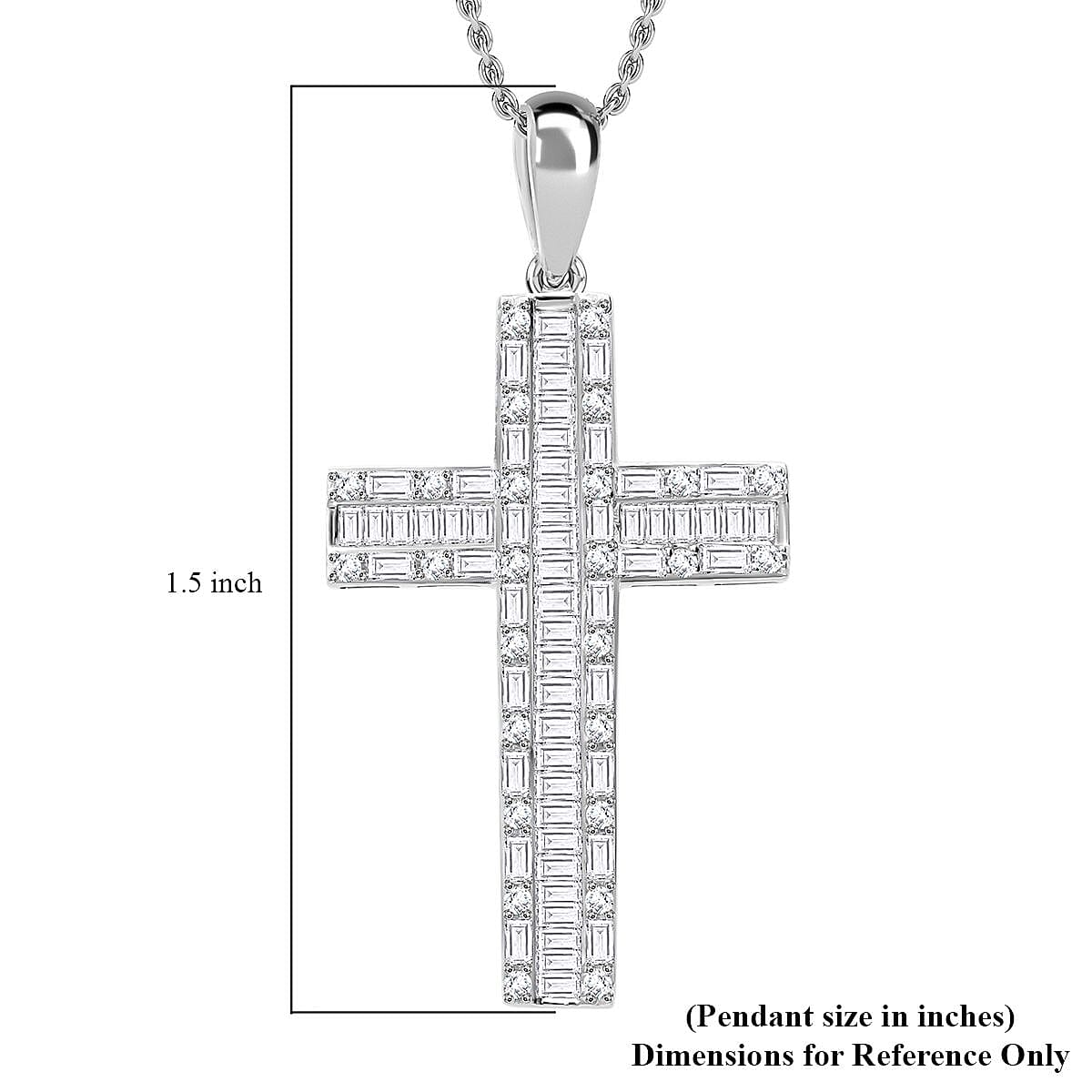 Diamond 1.00 ctw Cross Pendant Necklace in Platinum Over Sterling Silver 18 Inches image number 3