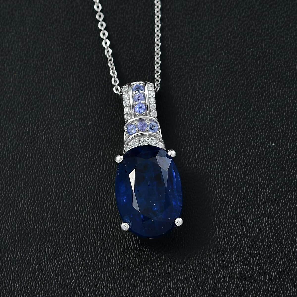 Kashmir Kyanite and Multi Gemstone 8.10 ctw Pendant Necklace in Rhodium Over Sterling Silver 20 Inches image number 1