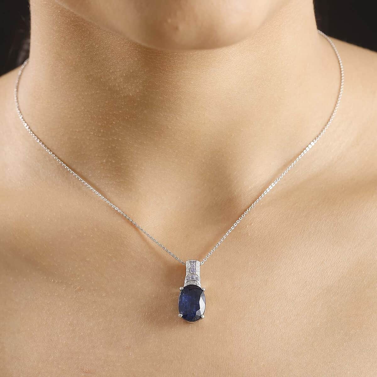 Kashmir Kyanite and Multi Gemstone 8.10 ctw Pendant Necklace in Rhodium Over Sterling Silver 20 Inches image number 2