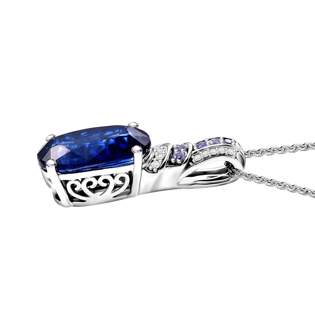 Kashmir Kyanite and Multi Gemstone 8.10 ctw Pendant Necklace in Rhodium Over Sterling Silver 20 Inches image number 3