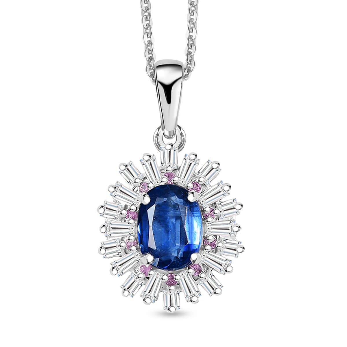 Kashmir Kyanite and Multi Gemstone 2.80 ctw Scarlet Starburst Pendant Necklace in Rhodium Over Sterling Silver 20 Inches image number 0