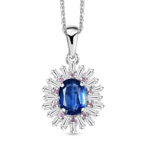 Kashmir Kyanite and Multi Gemstone 2.80 ctw Scarlet Starburst Pendant Necklace in Rhodium Over Sterling Silver 20 Inches