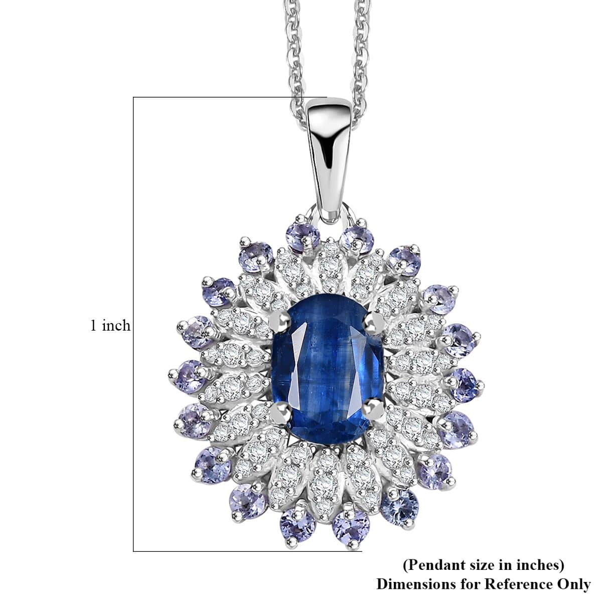 Kashmir Kyanite and Multi Gemstone 2.75 ctw Floral Pendant Necklace in Rhodium Over Sterling Silver 20 Inches image number 6