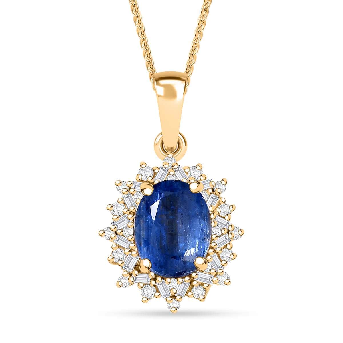 Kashmir Kyanite, Natural Champagne and White Diamond 2.90 ctw Starburst Pendant Necklace in 18K Vermeil Yellow Gold Over Sterling Silver 20 Inches image number 0