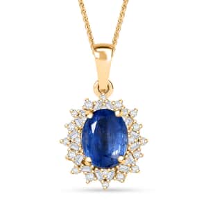 Kashmir Kyanite, Natural Champagne and White Diamond 2.90 ctw Starburst Pendant Necklace in 18K Vermeil Yellow Gold Over Sterling Silver 20 Inches