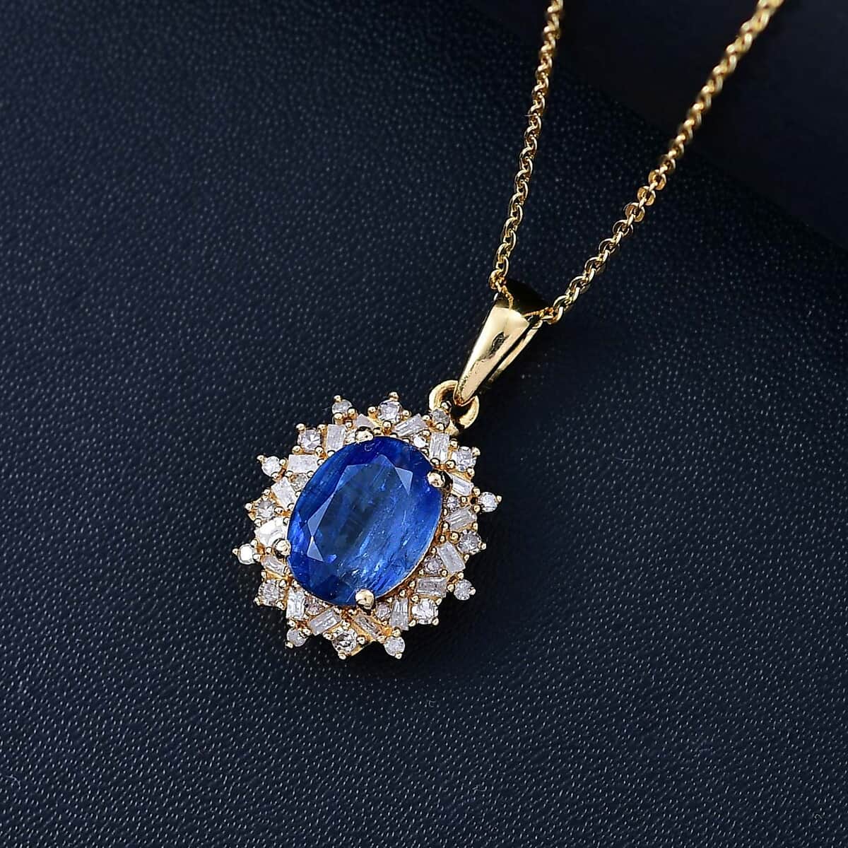 Kashmir Kyanite, Natural Champagne and White Diamond 2.90 ctw Starburst Pendant Necklace in 18K Vermeil Yellow Gold Over Sterling Silver 20 Inches image number 1