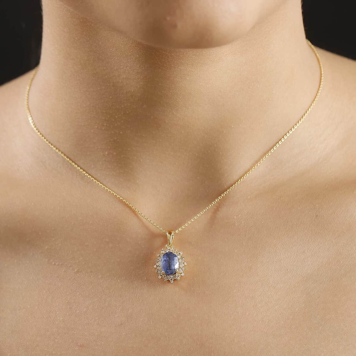 Kashmir Kyanite, Natural Champagne and White Diamond 2.90 ctw Starburst Pendant Necklace in 18K Vermeil Yellow Gold Over Sterling Silver 20 Inches image number 2