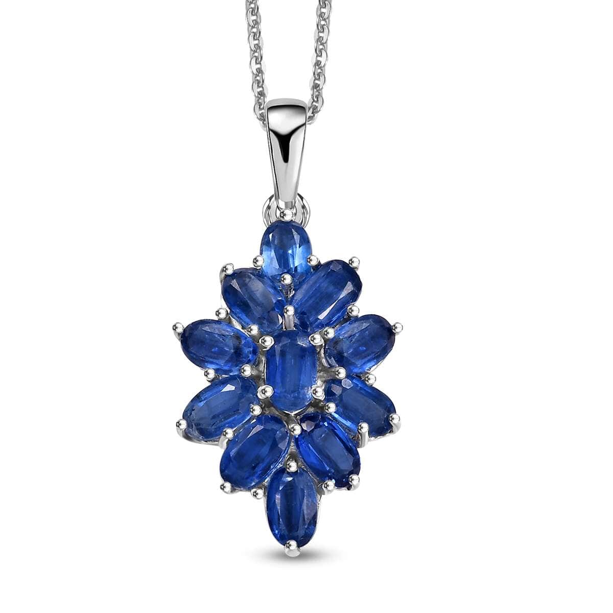 Kashmir Kyanite 3.75 ctw Floral Pendant Necklace in Rhodium Over Sterling Silver 20 Inches image number 0