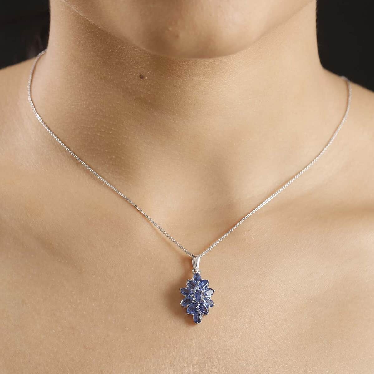 Kashmir Kyanite 3.75 ctw Floral Pendant Necklace in Rhodium Over Sterling Silver 20 Inches image number 2