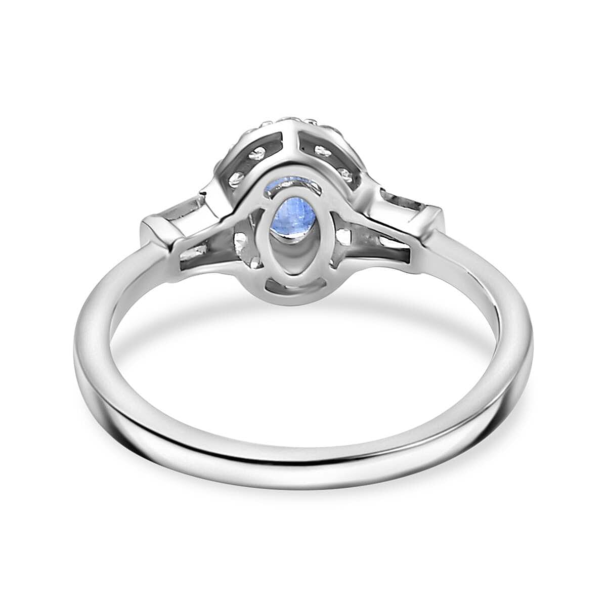 Kashmir Kyanite and White Zircon 2.30 ctw Halo Ring (Size 5.0) and Pendant Necklace in Rhodium Over Sterling Silver 20 Inches