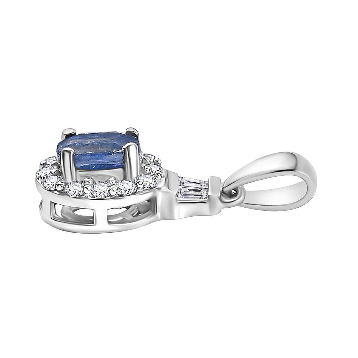 Kashmir Kyanite and White Zircon 2.30 ctw Halo Ring (Size 5.0) and Pendant Necklace in Rhodium Over Sterling Silver 20 Inches