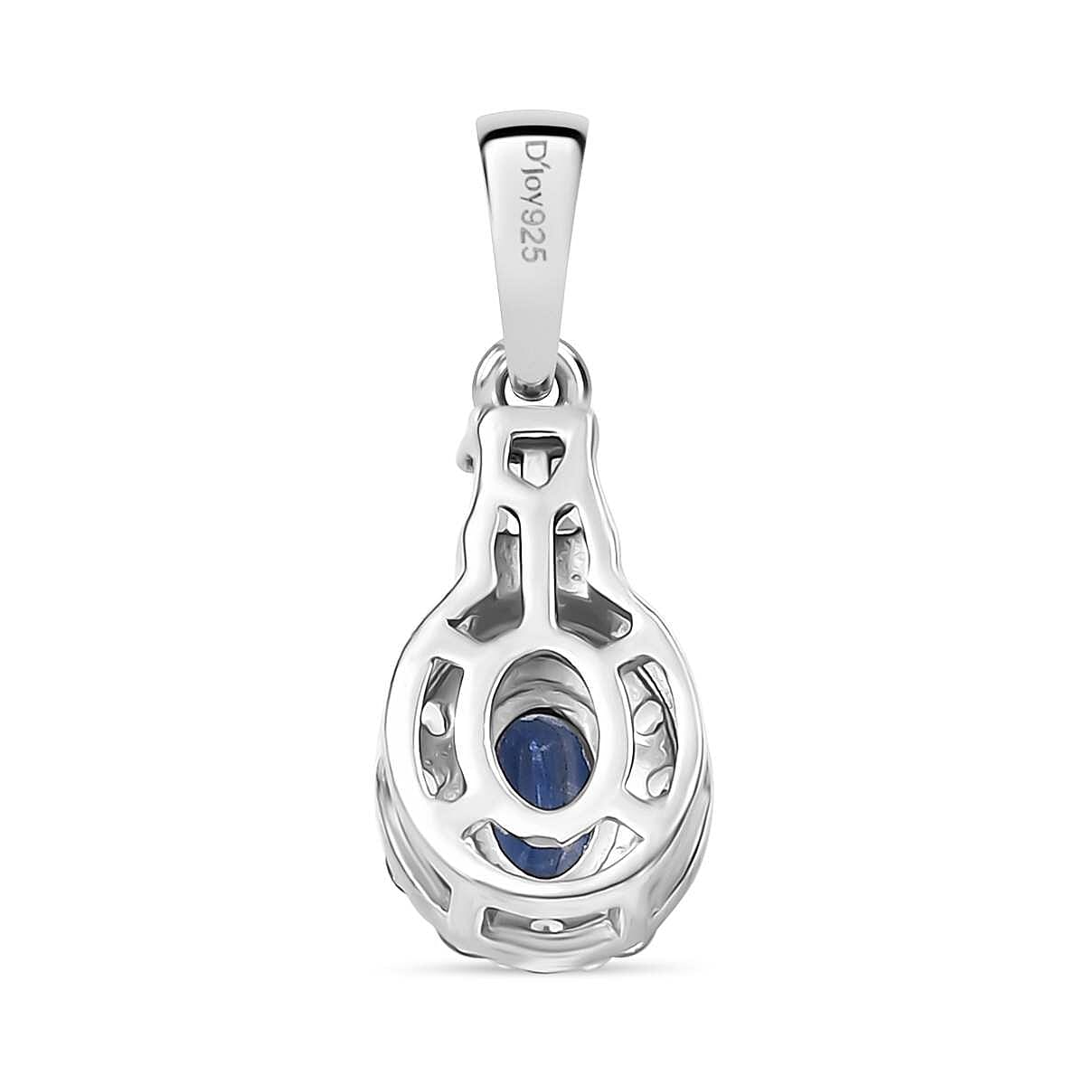 Kashmir Kyanite and White Zircon 2.30 ctw Halo Ring (Size 5.0) and Pendant Necklace in Rhodium Over Sterling Silver 20 Inches