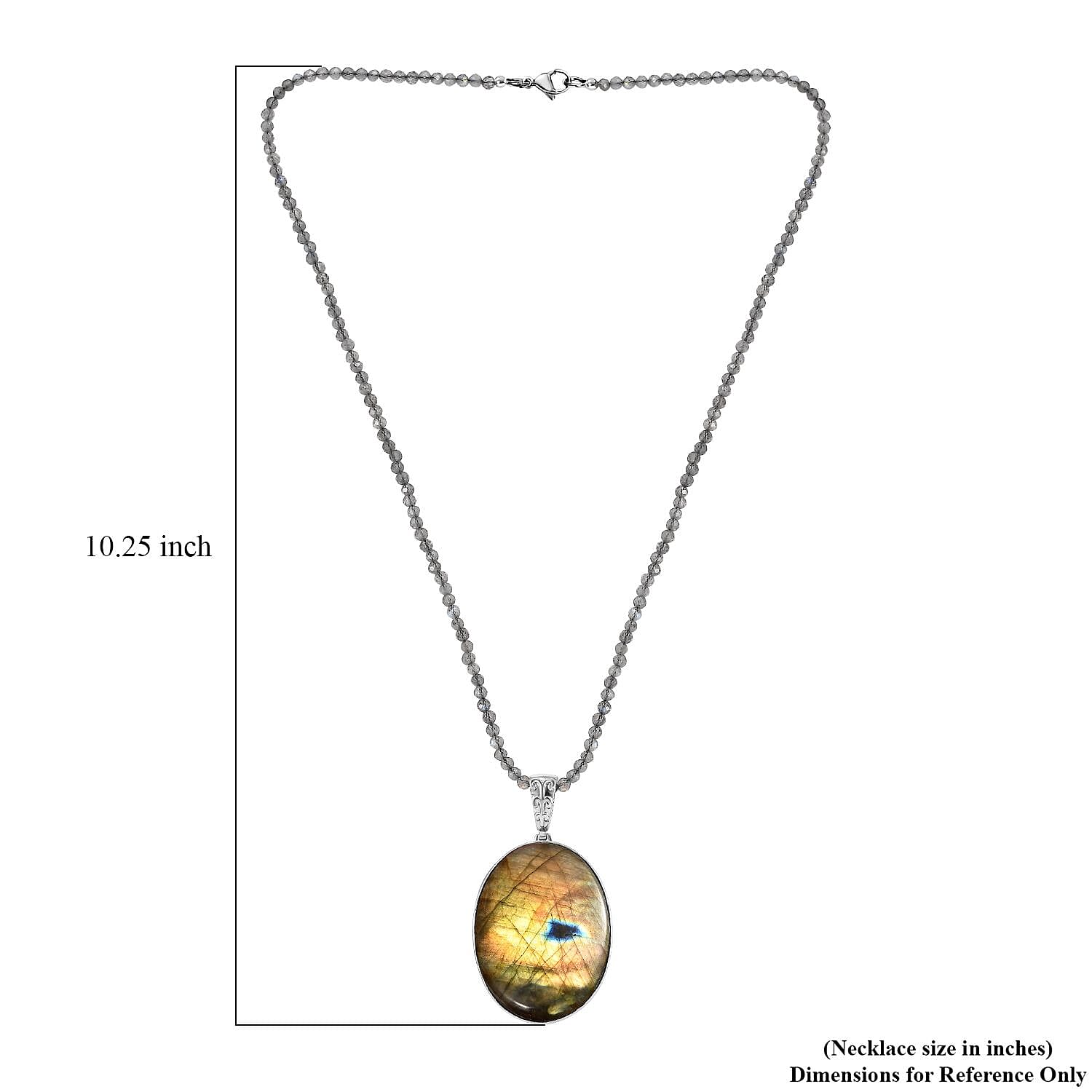 Karis Madagascar Fire Labradorite 145.40 ctw Pendant with Beaded Necklace in Platinum Bond 20 Inches