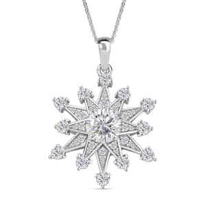 Crisantemo Cut Moissanite 3.60 ctw Snowflake Pendant Necklace in Rhodium Over Sterling Silver 20 Inches